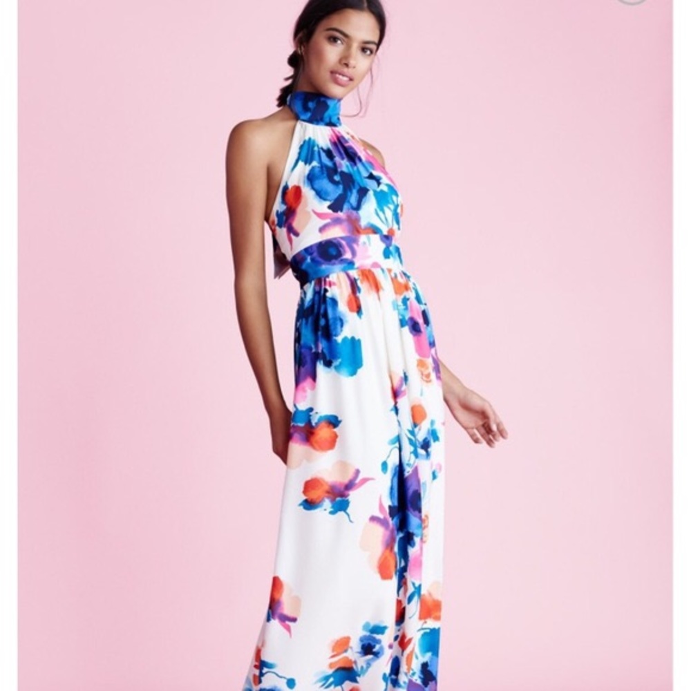 Eliza J Halter Crepe de Chine Floral Maxi Dress